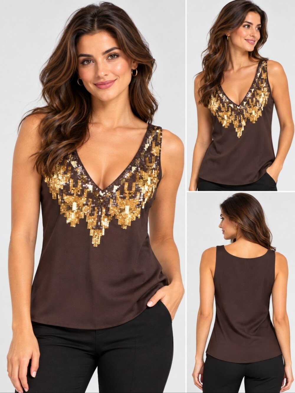 Lauren Ralph Lauren Brown Gold Sequin Sleeveless Top Size 4 $159 NWT Party Event